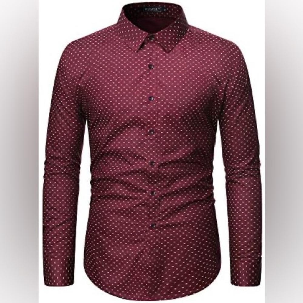 WULFUL Men's Casual Long Sleeve Dress Shirt Cotton Business Button Down Wine Red